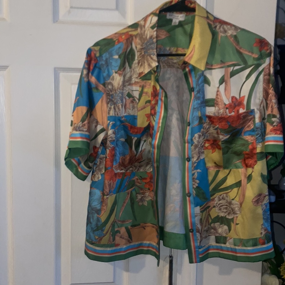 Current Air—Border Print Floral Block Shirt